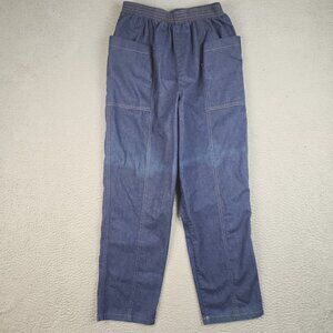 Women's VTG Pull On Elastic Waist Jeans Faded Relaxed Fit Pleated Cotton Size 14